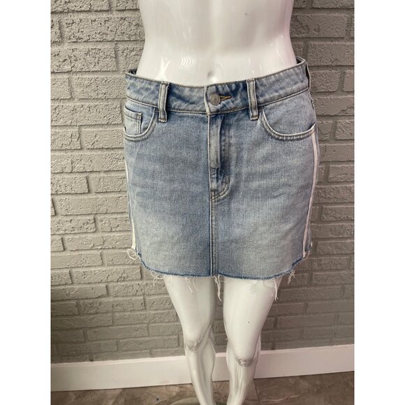 PacSun Women White Side Striped Denim Mini Skirt Size 26 - Picture 2 of 8